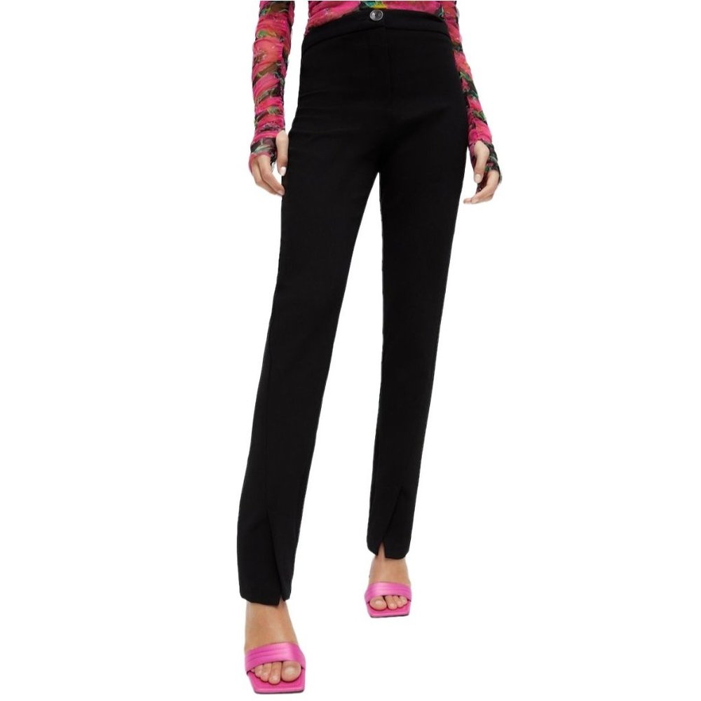 Zara Sz XL Black Skinny Trousers with Vents Straight Leg Business Work